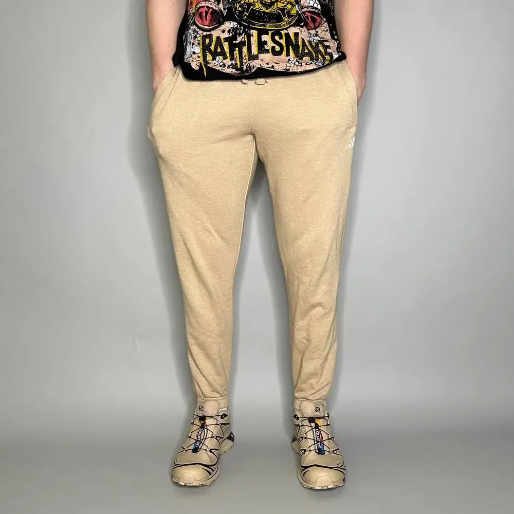 Vintage Y2K Adidas Sweatpants Mens M Slim Fit Tan White Logo Cotton Joggers